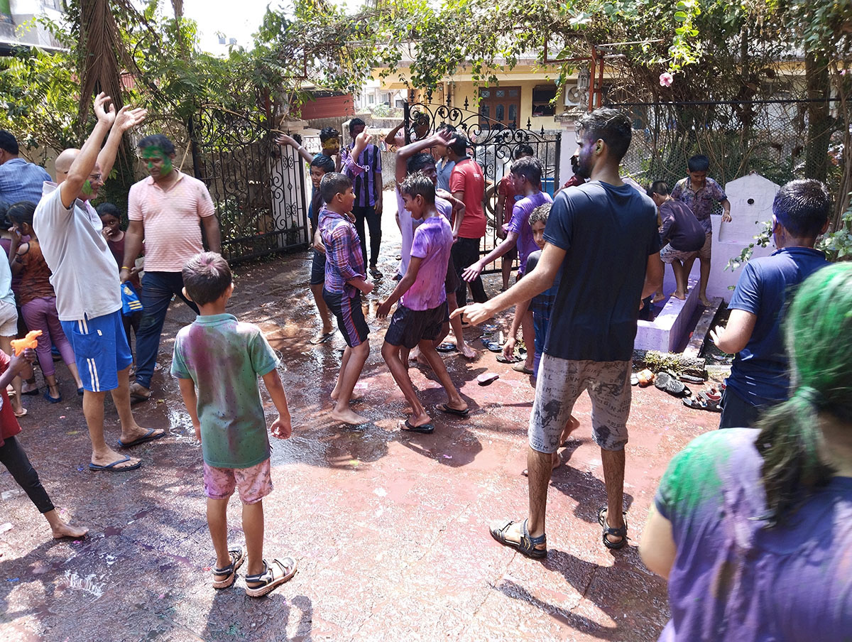 Holi celebrations in progress.